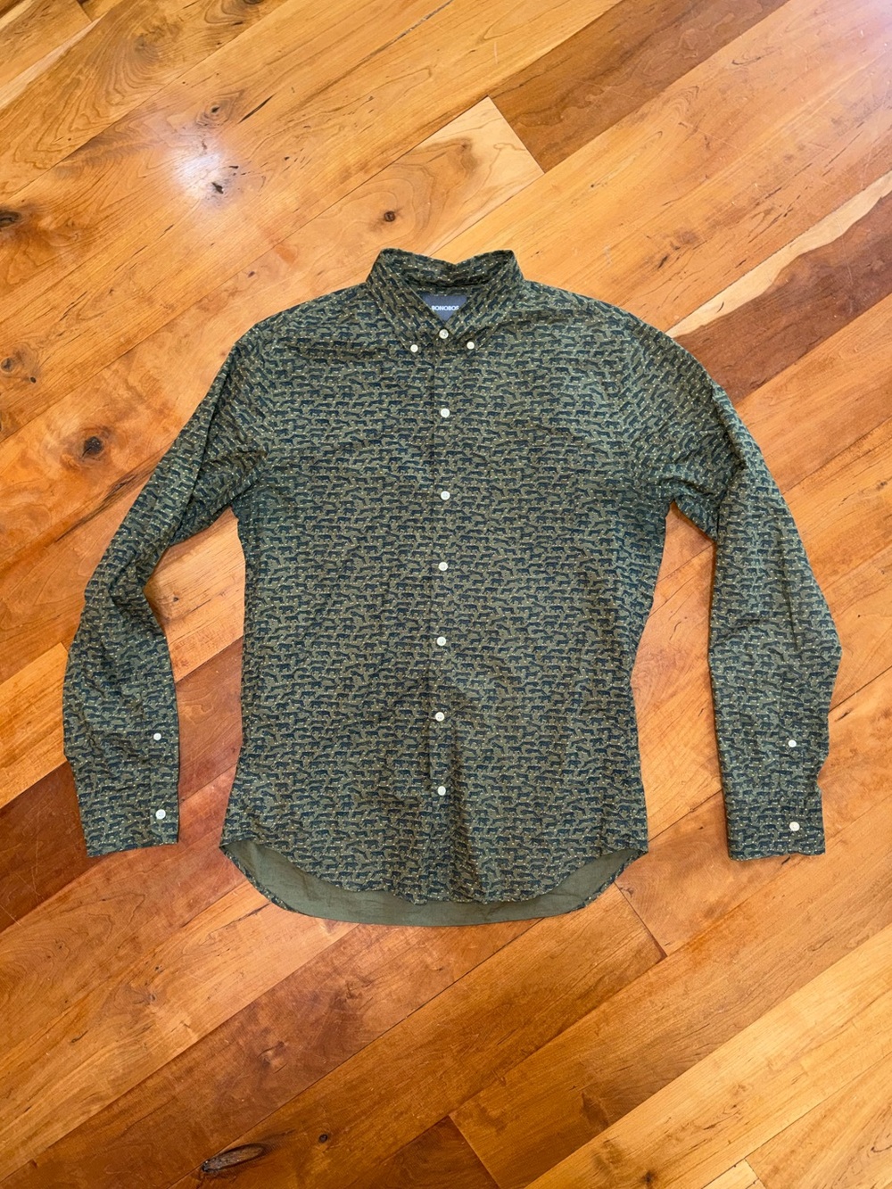 Bonobos Long-Sleeved Button-Down - Green Tiger Lane Print - Long L Slim